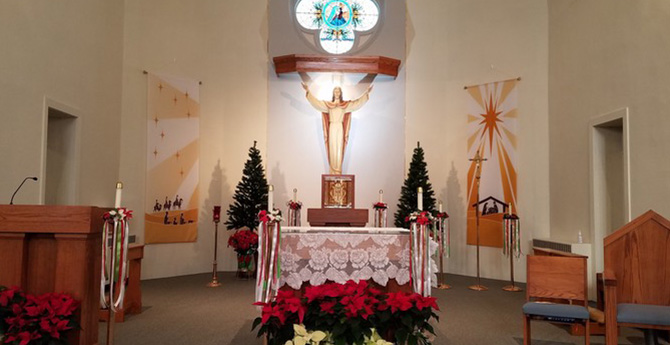 Church Decorated For Christmas